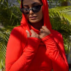 Vibrant Red Women's Hooded Top